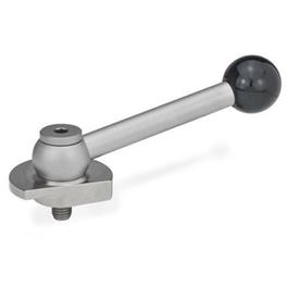 GN 918.7 Stainless Steel Clamping Cam Units, Downward Clamping, with Threaded Bolt Type: KV - With ball lever, angular (serrations)<br />Clamping direction: L - By counter-clockwise rotation