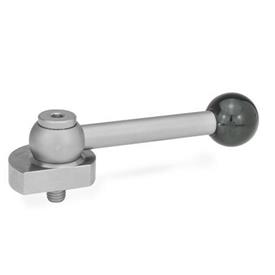 GN 918.5 Stainless Steel Eccentrical Cam Units, Radial Clamping, with Threaded Bolt Type: GV - With ball lever, straight (serrations)<br />Clamping direction: R - By clockwise rotation (drawn version)