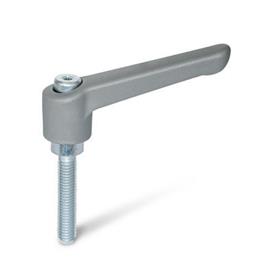 WN 300.2 Plastic Adjustable Levers, Threaded Stud Type, with Zinc Plated Steel Components Color: GS - Gray, RAL 7035, textured finish