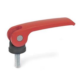GN 927 Zinc Die-Cast Clamping Levers with Eccentrical Cam, Threaded Stud Type, with Steel Components Type: B - Plastic contact plate without setting nut<br />Color: R - Red, RAL 3000