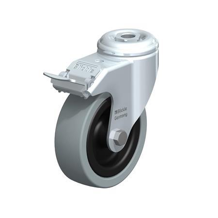  LKRA-VPA Steel Light Duty Gray Rubber Wheel Swivel Casters, with Bolt Hole or Threaded Stud Mounting, Heavy Bracket Series Type: G-FI - Plain bearing with stop-fix brake