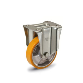 EN 22885 Steel Medium Duty Casters, Polyurethane Wheel Tread, Aluminum Wheel Core, Medium Version Bearing type: K - Annular ball bearing<br />Bracket type: B - Rigid bracket<br />Coding: M - Medium version<br />Bracket material: ST - Steel sheet metal