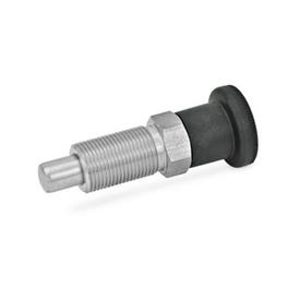 GN 817 Doigts d'indexage en inox avec plusieurs longueurs de goupille, corps fileté, verrouillable ou non verrouillable Matériau: NI - Inox<br />Type: B - Non verrouillable, sans contre-écrou
