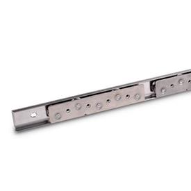 GN 1490 Stainless Steel Cam Roller Linear Guide Rail Systems, Formed Rail Profile Type: B5 - With two cam roller carriages with 5 rollers<br />Identification no.: 0 - Without end stop<br />Material: NI - Stainless steel