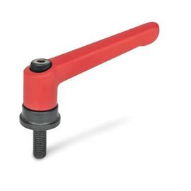 GN 300.4 Zinc Die-Cast Adjustable Levers, with Increased Clamping Force, Threaded Stud Type, with Steel Components Color / Finish: RS - Red, RAL 3000, textured finish