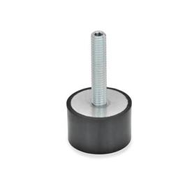 GN 439 Steel Vibration Damping Leveling Feet, Threaded Stud Type, with Rubber Pad 