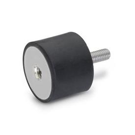 GN 451.2 Rubber Vibration Isolation Mounts, Cylindrical Type, with Stainless Steel Components, with 1 Tapped Hole and 1 Threaded Stud 
