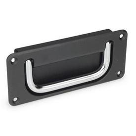 GN 425.8 Steel / Stainless Steel Folding Handles, with Zinc die-cast Recessed Tray Material handle: CR - Steel, chrome plated finish<br />Finish tray: SW - Black, RAL 9005, textured finish