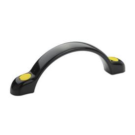 EN 365 Technopolymer Plastic Arch Handles, with Counterbored Mounting Holes or Tapped Inserts Color of the cover cap: DGB - Yellow, RAL 1021, matte finish