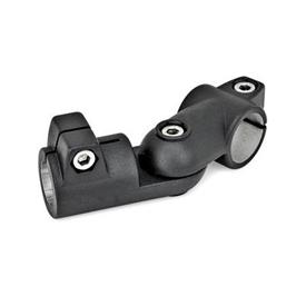 GN 288 Aluminum Swivel Clamp Connector Joints Type: T - Adjustment with 15° division (serration)<br />Finish: SW - Black, RAL 9005, textured finish