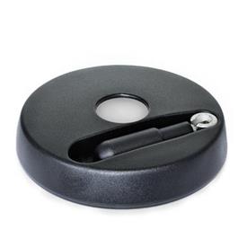 EN 521.6 Technopolymer Plastic Solid Disk Handwheels, with Stainless Steel Hub and Retractable Mechanism, with Locking Retractable Handle 
