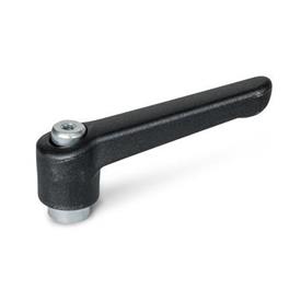 WN 300.2 Nylon Plastic Adjustable Levers, Tapped Type, with Zinc Plated Steel Components Color: SW - Black, RAL 9005, textured finish