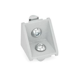 GN 961 Aluminum Angle Brackets, For 30 / 40 mmm Profile Systems, for Slot Widths 6 / 8 mm, Assembly with Roll-In T-Slot Nuts GN 506 Type: C - With assembly set, without cover cap<br />Finish: SR - Silver, RAL 9006, textured finish