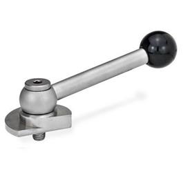 GN 918.6 Stainless Steel Clamping Cam Units, Upward Clamping, with Threaded Bolt Type: KV - With ball lever, angular (serrations)<br />Clamping direction: L - By counter-clockwise rotation