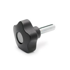 EN 5337.2 Technopolymer Plastic Five-Lobed Knobs, with Steel Threaded Stud Color of the cover cap: DGR - Gray, RAL 7035, matte finish