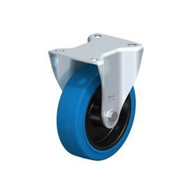  B-POEV Steel Medium Duty Pressed Steel Fixed Casters, with Plate Mounting Type: R-SB - Roller bearing with blue wheel