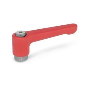 GN 302.1 Zinc Die-Cast Straight Adjustable Levers, Tapped or Plain Bore Type, with Stainless Steel Components Color: RS - Red, RAL 3000, textured finish