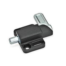 GN 722.3 Steel Square Cam Action Spring Latches, Lock-Out, with Mounting Flange, Parallel to the Latch Pin Type: R - Right indexing cam<br />Finish: SW - Black, RAL 9005, textured finish