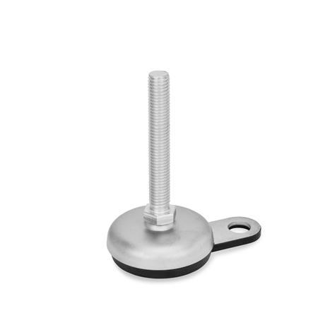 GN 33 Metric Thread, Stainless Steel Leveling Feet, Tapped Socket or Threaded Stud Type, with Rubber Pad and Mounting Flange Type (Base): B1 - Matte shot-blasted finish, rubber pad inlay, black
Version (Stud / Socket): S - Without nut, external hex at the bottom
