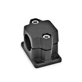 GN 147 Aluminum Flanged Connector Clamps, Split Assembly, with 4 Mounting Holes Bildvarianten: B - Bore<br />Finish: SW - Black, RAL 9005, textured finish