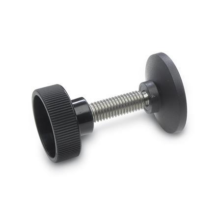 GN 421.12 Technopolymer Plastic Hollow Knurled Screws, with Stainless Steel Threaded Stud, with Swivel Thrust Pad 