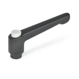GN 303 Zinc Die-Cast Adjustable Levers with Push Button, Tapped or Plain Bore Type, with Blackened Steel Components Push button color: G - Gray, RAL 7035