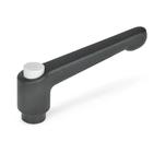 Zinc Die-Cast Adjustable Levers with Push Button, Tapped or Plain Bore Type, with Blackened Steel Components