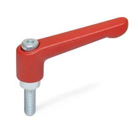 GN 300.2 Zinc Die-Cast Adjustable Levers, Threaded Stud Type, with Zinc Plated Steel Components Color (Finish): RS - Red, RAL 3000, textured finish