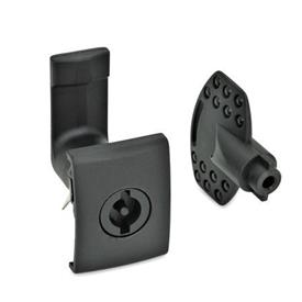 EN 115.5 Mécanismes de verrouillage de porte en plastique, manipulation par clé à douille, pour montage par encliquetage Type: VDE - Manipulation par double panneton<br />Finition: SW - Noir, RAL 9005, finition texturée<br />N° d'identification: 2 - Logement de verrou avec arrêt, rectangulaire avec poignée