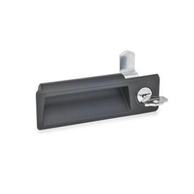 EN 731.2 Technopolymer Plastic Cam Latches / Cam Locks, with Gripping Tray, with Steel Latch Arm Type: SU - With key (Keyed differently)<br />Identification no.: 2 - Operation in the illustrated position top right