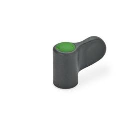 EN 635 Technopolymer Plastic Single Wing Nuts, with Brass Tapped Insert, Ergostyle® Color of the cover cap: DGN - Green, RAL 6017, matte finish