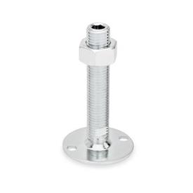 GN 40 Steel Leveling Feet, Tapped Socket or Threaded Stud Type Type (Base): B0 - Without rubber pad / cap, with 2 mounting holes<br />Version (Stud / Socket): UK - With nut, internal hex at the top, wrench flat at the bottom