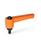 WN 302 Nylon Plastic Straight Adjustable Levers, Threaded Stud Type, with Blackened Steel Components Color: OS - Orange, RAL 2004, textured finish