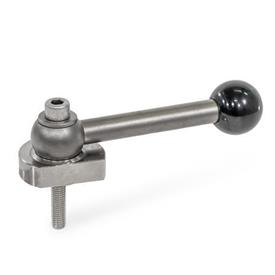 GN 918.5 Stainless Steel Eccentrical Cam Units, Radial Clamping, Screw from the Operator's Side Type: GVS - With ball lever, straight (serrations)<br />Clamping direction: L - By counter-clockwise rotation