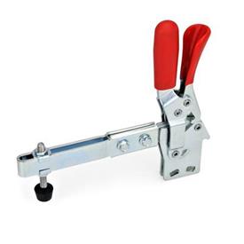 GN 810.4 Steel Extended Arm Vertical Acting Toggle Clamps, with Safety Hook, with Vertical Mounting Base Type: VLC - Clamping arm extended, with slotted hole, two flanged washers and GN 708.1 spindle assembly