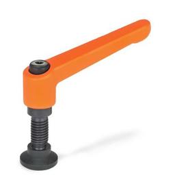 GN 306 Zinc Die-Cast Adjustable Levers, with Special-Tipped Threaded Studs Color: OS - Orange, RAL 2004, textured finish<br />Type: KD - Ball end with swivel thrust pad