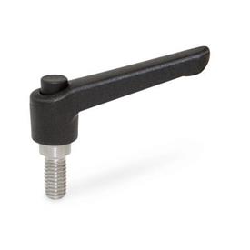 WN 303.1 Nylon Plastic Adjustable Levers with Push Button, Threaded Stud Type, with Stainless Steel Components Lever color: SW - Black, RAL 9005, textured finish<br />Push button color: S - Black, RAL 9005