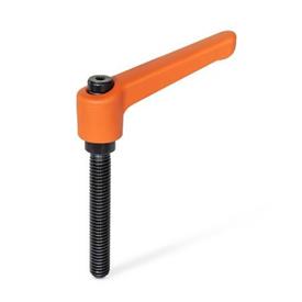 WN 400 Nylon Plastic Fixed Clamping Levers, Threaded Stud Type, with Steel Components Color: OS - Orange, RAL 2004, textured finish