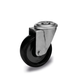 EN 22894 Steel / Stainless Steel Medium Duty Casters, Phenolic Resin Wheel Tread / Core , Light Version, for High Temperatures Bearing type: G - Friction bearing<br />Bracket type: R - Swivel bracket with center hole<br />Coding: L - Light version<br />Bracket material: NI - Stainless steel sheet metal