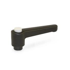 WN 304 Nylon Plastic Straight Adjustable Levers with Push Button, Tapped or Plain Bore Type, with Steel Components Lever color: SW - Black, RAL 9005, textured finish<br />Push button color: G - Gray, RAL 7035
