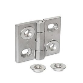 GN 127 Stainless Steel Hinges, Adjustable, with Alignment Bushings Material: A4 - Stainless steel<br />Type: B - Horizontal slots
