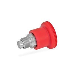 GN 822 Steel / Stainless Steel Mini Indexing Plungers, Lock-Out and Non Lock-Out, with Hidden Lock Mechanism, with Red Knob Material: NI - Stainless steel<br />Type: C - Lock-out<br />Color: RT - Red, RAL 3000