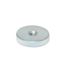 DIN 467 Steel Flat Knurled Nuts, with Tapped Through Bore, Zinc Plated 