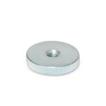 Steel Flat Knurled Nuts, with Tapped Through Bore, Zinc Plated