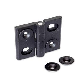 GN 127 Zinc Die-Cast Hinges, Adjustable, with Alignment Bushings Type: B - Horizontal slots<br />Color: SW - Black, RAL 9005, textured finish