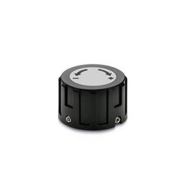 EN 957.1 Plastic Control Knobs, for Digital Position Indicators Type: R - With lettering, with arrow, ascending clockwise<br />Color of the cover cap: DGR - Gray, RAL 7035, matte finish