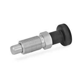 GN 717 Stainless Steel Indexing Plungers, Lock-Out and Non Lock-Out, with Knob Type: B - Non lock-out, without lock nut<br />Material: NI - Stainless steel
