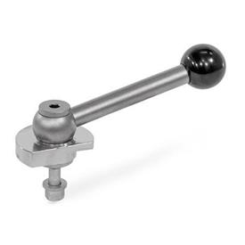 GN 918.7 Stainless Steel Clamping Cam Units, Downward Clamping, Screw from the Back Type: KVB - With ball lever, angular (serrations)<br />Clamping direction: R - By clockwise rotation (drawn version)