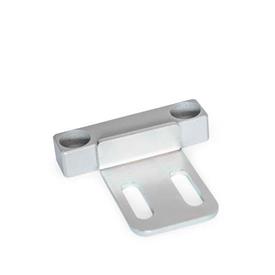 GN 4470 Zinc Die-Cast Magnetic Catches, with Rubberized Magnetic Surface Type: C1 - Magnetic surface side, with bore<br />Identification: L3 - With strike plate, L-profile, with slotted hole, extended<br />Finish: SR - Silver, RAL 9006, textured finish