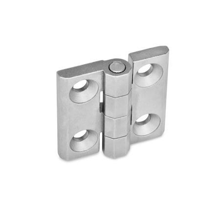 GN 237 Stainless Steel Hinges, with Countersunk Bores or Threaded Studs Material: NI - Stainless steel
Type: A - 2x2 bores for countersunk screws